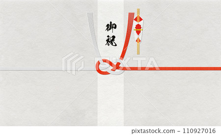 Image of traditional Japanese paper and red and white mizuhiki, “Awaji knot” for auspicious occasions and celebrations Image of traditional Japanese paper and red and white mizuhiki, “Awaji knot” for auspicious occasions and celebrations 110927016