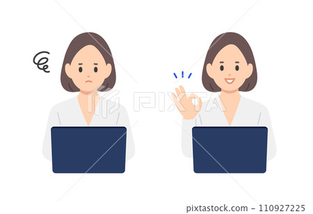 A set of business people looking at their computers and worrying and doing OK poses [People vector illustration material] 110927225