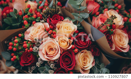 AI-generated content. Elegant flower bouquets with roses for wedding or anniversary 110927807