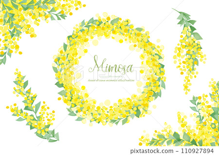 Watercolor hand drawn triangular leaf acacia frame material Watercolor hand drawn triangular leaf acacia frame material 110927894