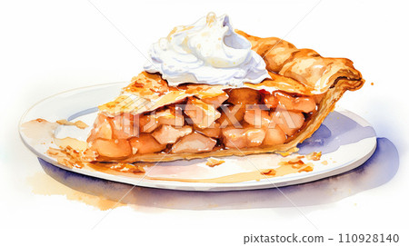 Watercolor illustration of apple pie pieces on a plate "AI generated image" Watercolor illustration of apple pie pieces on a plate "AI generated image" 110928140