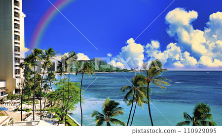 威基基海灘和鑽石頭的壯麗景色 110929095