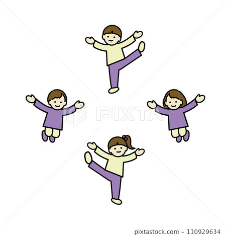 Color line drawing illustration of cheerful and smiling children in various poses 110929634