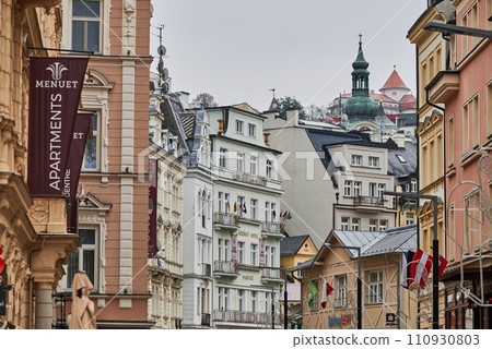 Karlovy Vary Karlsbad old historic spa town with hot springs in Bohemia Czech Republic 110930803