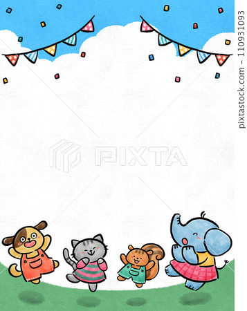 藍天白雲下奮力跳躍的動物手繪插畫素材背景 藍天白雲下奮力跳躍的動物手繪插畫素材背景 110931093