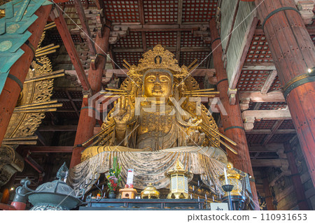 Todai-ji Daibutsuden Great Buddha Hall Historic Buddhist temple featuring a large Buddha statue in Nara, Japan 110931653