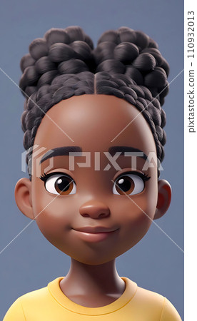 手绘卡通漂亮的黑人女孩插画 110932013