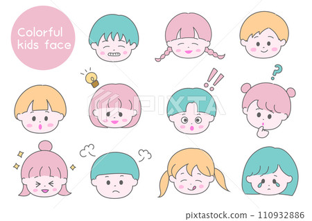 Pastel kids face sticker set 110932886