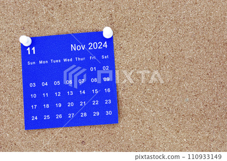 November 2024 calendar on sticky note. Reminder and 2024 new year concept. 110933149