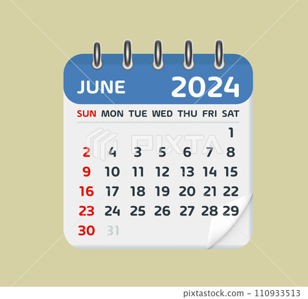 june 2024 Calendar Leaf. Calendar 2024 in flat style 110933513