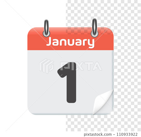 January 1. Calendar leaf on white background. January 1. Calendar leaf on white background. 110933922
