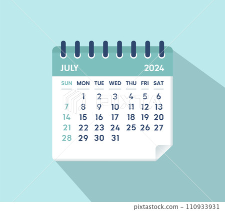 July 2024 Calendar Leaf. Calendar 2024 in flat style. 110933931