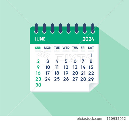 June 2024 Calendar Leaf. Calendar 2024 in flat style June 2024 Calendar Leaf. Calendar 2024 in flat style 110933932