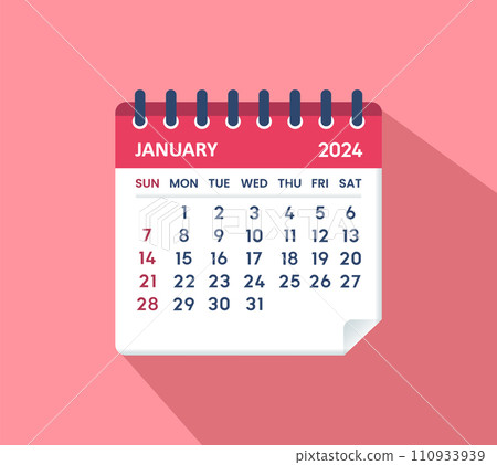 January 2024 Calendar Leaf. Calendar 2024 in flat style 110933939