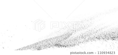 Splattered grunge noise texture. Dirty scattered grain background. Dotted halftone textured overlay. Sand dust grit distressed wallpaper. Black random dot backdrop for poster, banner, overlay. Vector 110934823
