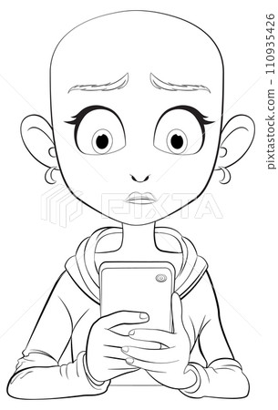Surprised Cartoon Character with Smartphone Surprised Cartoon Character with Smartphone 110935426