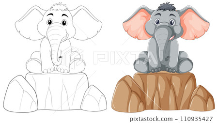 Cute Elephant Sitting on Rocks Illustration Cute Elephant Sitting on Rocks Illustration 110935427
