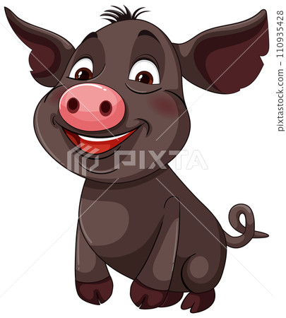Cheerful Cartoon Pig Smiling Happily 110935428