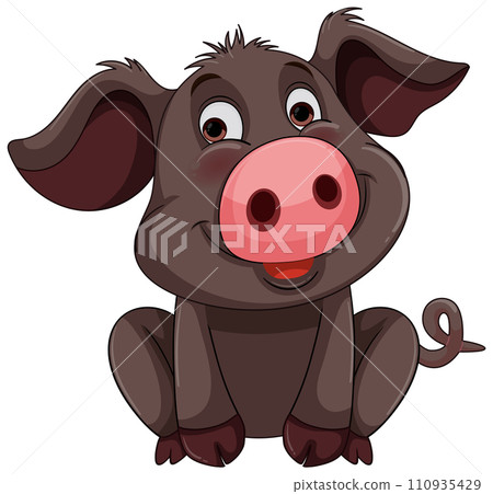 Cheerful Cartoon Piglet Sitting Happily Cheerful Cartoon Piglet Sitting Happily 110935429
