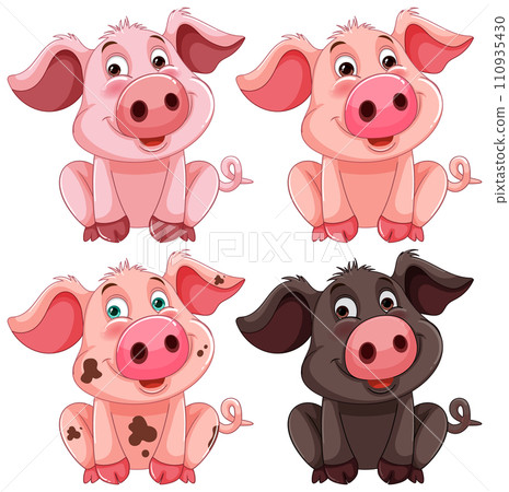 Cute Cartoon Piglets in Various Poses Cute Cartoon Piglets in Various Poses 110935430