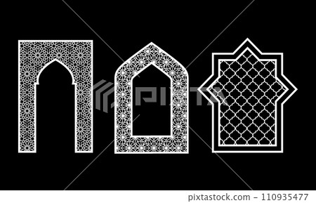 Arabic architectural arch door clipart set 110935477