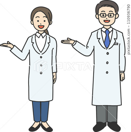 穿著白大褂的男人和女人提供指導的插圖 110936790