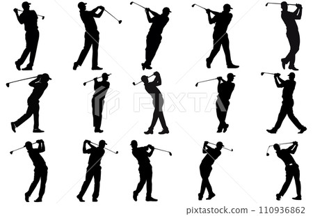 Golf player silhouettes vector illustration set,Golf player silhouettes, Golf player playing silhouette 110936862