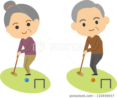 Image illustration set of senior men and women playing gateball Image illustration set of senior men and women playing gateball 110936937