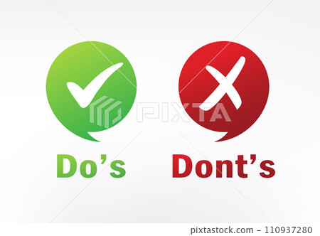do's and don't good and bad icon check negative positive list true wrong, like vs dislike 110937280