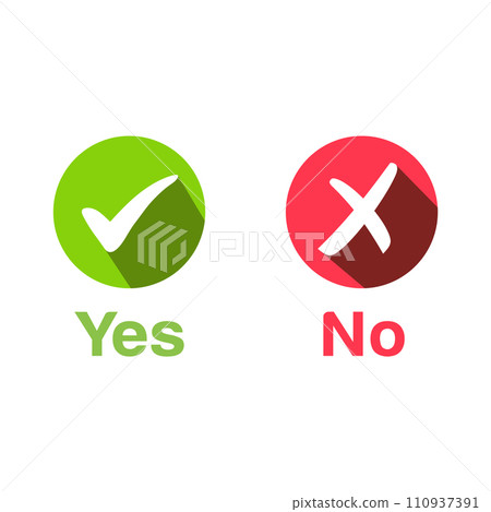 Yes and No icons. Check mark and cross. Positive and negative signs 110937391