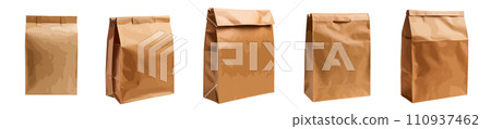Brown paper lunch bag vector set isolated on white background 110937462