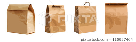 Brown paper lunch bag vector set isolated on white background Brown paper lunch bag vector set isolated on white background 110937464