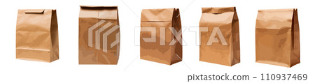 Brown paper lunch bag vector set isolated on white background Brown paper lunch bag vector set isolated on white background 110937469