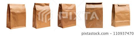 Brown paper lunch bag vector set isolated on white background Brown paper lunch bag vector set isolated on white background 110937470