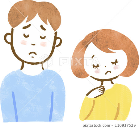 一個憂心忡忡的男人和女人上半身的手繪插圖 110937529