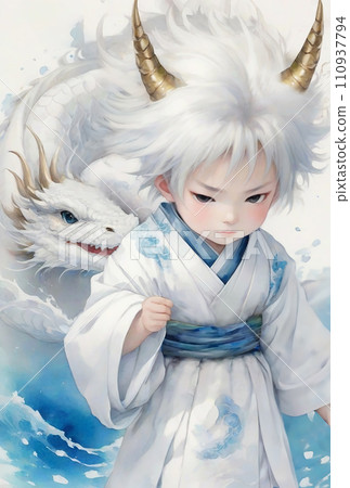 少龍與白龍的好運精神插畫藝術（AI生成圖像） 110937794