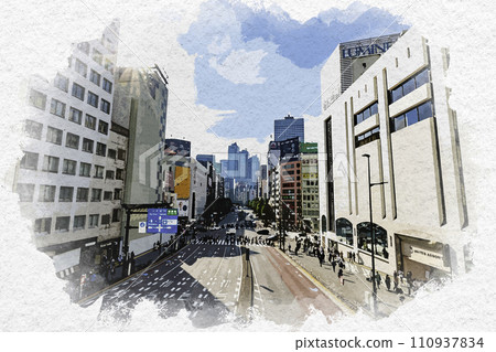 水彩風格,東京都新宿區甲州街道新宿站南口 水彩風格,東京都新宿區甲州街道新宿站南口 110937834
