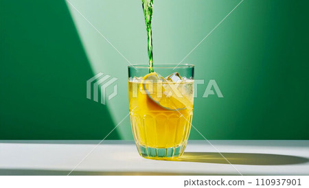 柳橙汁倒入透明玻璃杯中 柳橙汁倒入透明玻璃杯中 110937901