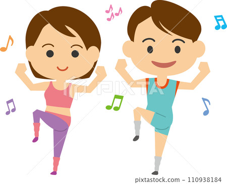 Image illustration of a man and woman doing aerobics with a smile Image illustration of a man and woman doing aerobics with a smile 110938184