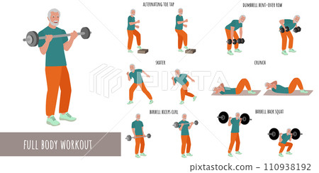 Senior man doing full body workout Senior man doing full body workout 110938192