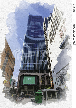 Watercolor style Shinjuku Kabukicho Cine City Square Shinjuku-ku, Tokyo 110938344