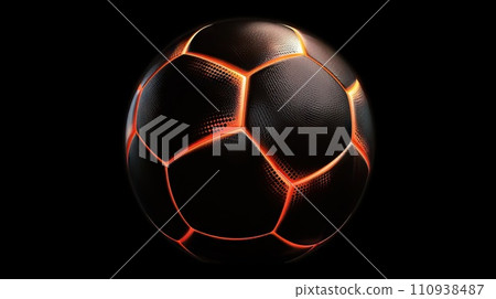 AI-generated content. Dark soccer ball with fire effect. Generative AI 110938487