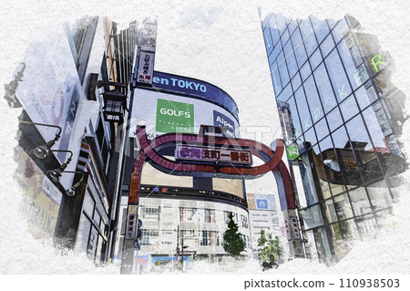 水彩風格 新宿歌舞伎町 歌舞伎町一番街 東京都新宿區 110938503