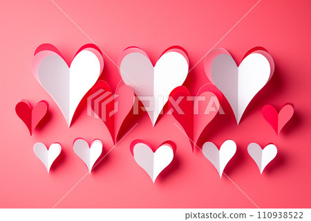 Poster or banner with papercut red hearts symbol of love and Valentines day. Poster or banner with papercut red hearts symbol of love and Valentines day. 110938522