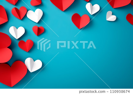 Poster or banner with papercut hearts symbol of love and Valentine day. 110938674