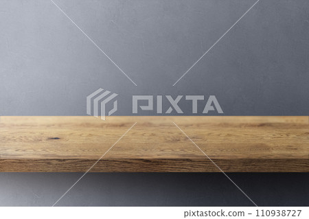 Background of a natural wooden shelf (stand) with wood grain and a purplish greige uneven wall Background of a natural wooden shelf (stand) with wood grain and a purplish greige uneven wall 110938727