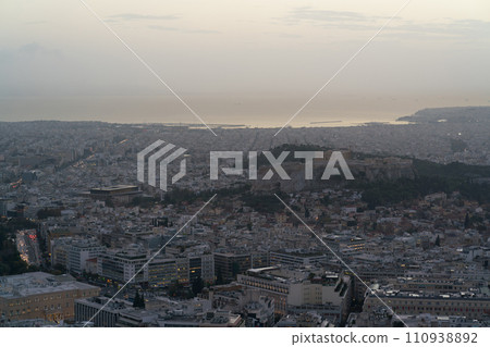 view of Athens and the Acropolis from the Mount Lycabettus after sunset view of Athens and the Acropolis from the Mount Lycabettus after sunset 110938892