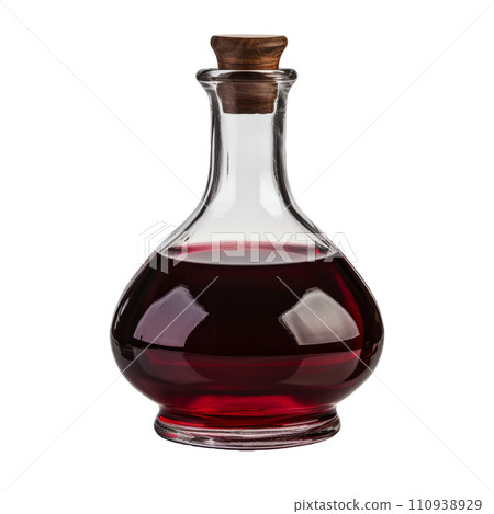 Decanter with red wine vinegar isolated 110938929