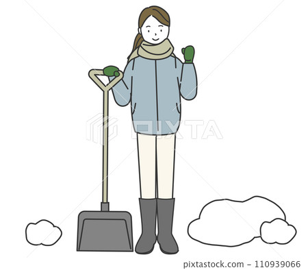 一個女人用鏟子鏟雪 110939066