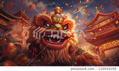 Chinese dragon dance at Chinese New Year festival 110939209